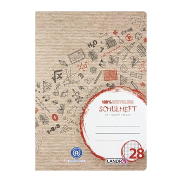 herlitz Schulheft Recycling Lineatur 28 kariert DIN A4 Innen- und Außenrand, 16 Blatt, 1 St.