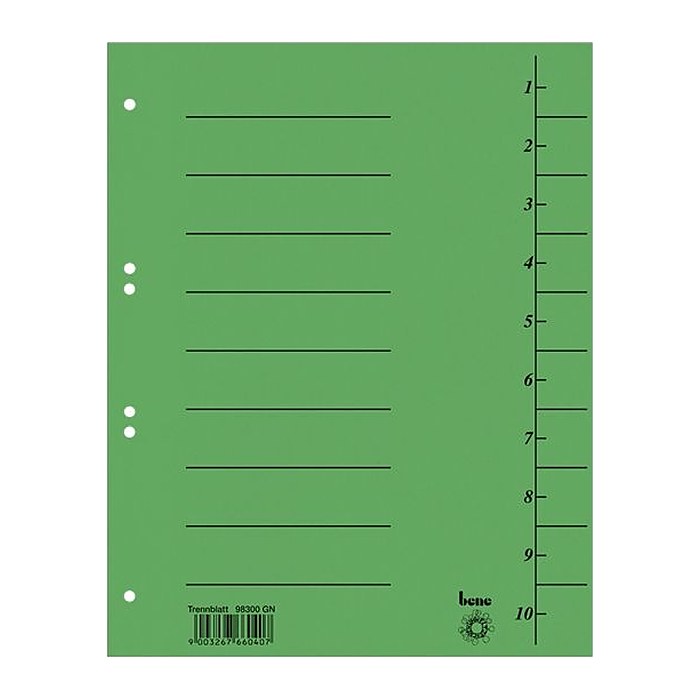 bene Trennblätter DIN A4 1-10 grün, 210 g/qm, 50 St.