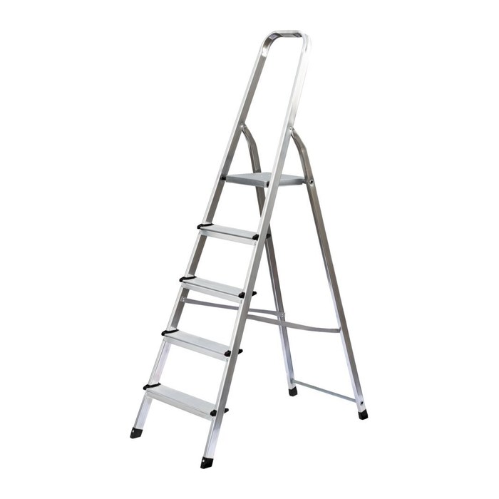 MUNK Stehleiter einseitig 11126 silber 5 Stufen, H: 181,0 cm