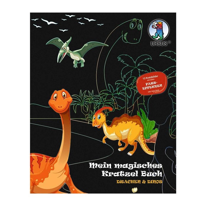 URSUS® Kratzbuch Drachen und Dinos mehrfarbig