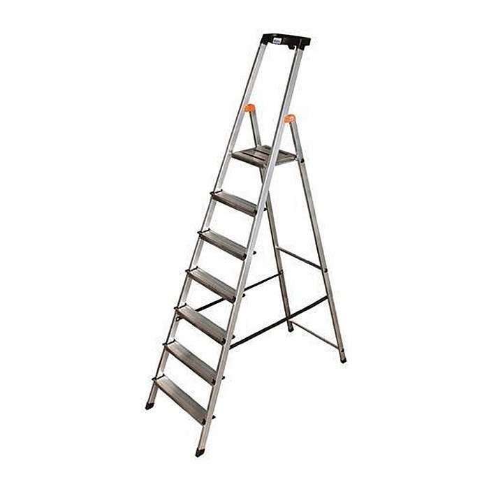 KRAUSE Stehleiter einseitig MONTO Safety silber 7 Stufen, H: 230,0 cm