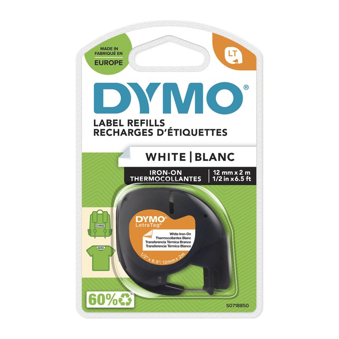 DYMO Textil-Schriftband LetraTag 18768 S0718850, 12 mm, schwarz auf weiß, 1 St.