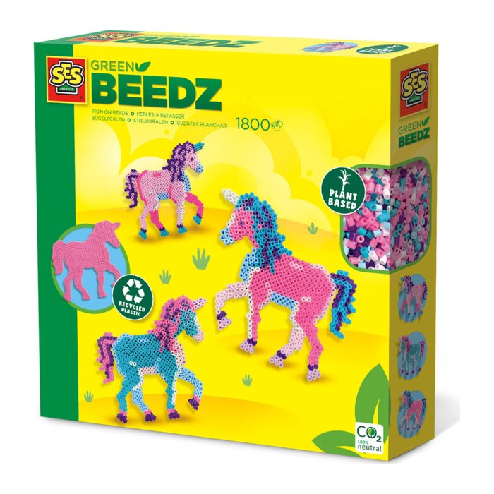 SES Creative® Bügelperlen Set GREEN BEEDZ Einhorn mehrfarbig