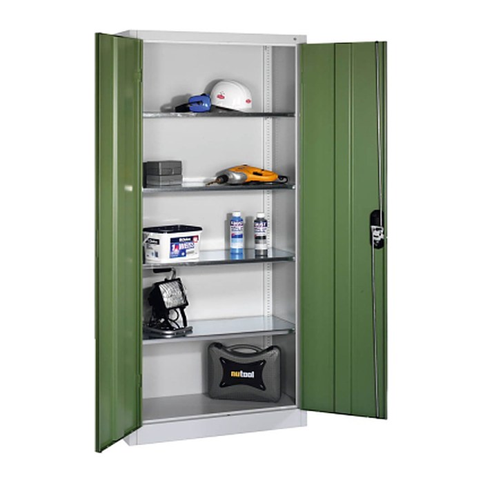 CP Stahlschrank 08920-00 S10115 lichtgrau, rededagrün 4 Fachböden 93,0 x 40,0 x 195,0 cm, aufgebaut, 1 St.