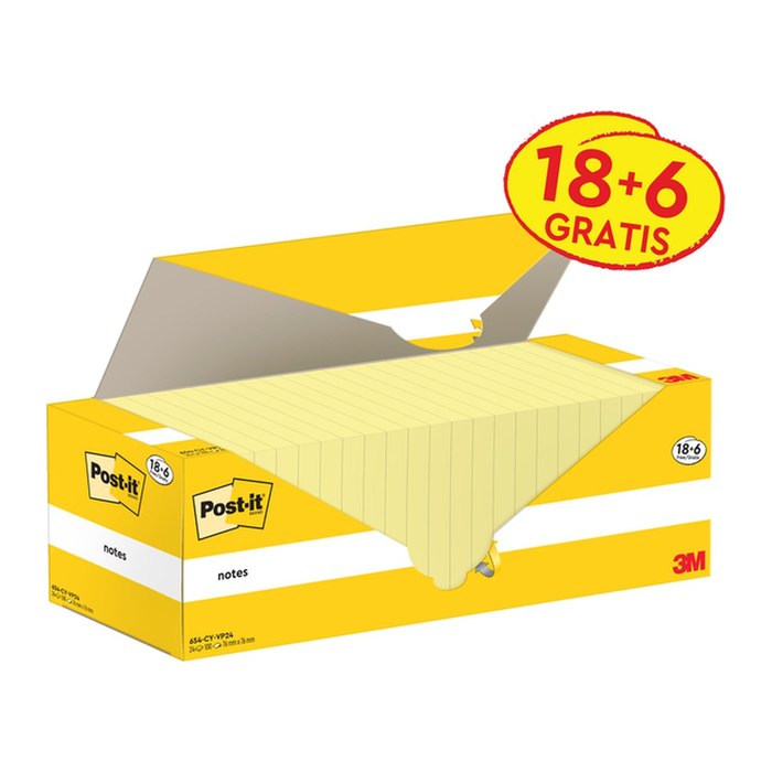18 + 6 GRATIS: Post-it® Haftnotizen gelb, 18 Blöcke + GRATIS 6 Blöcke