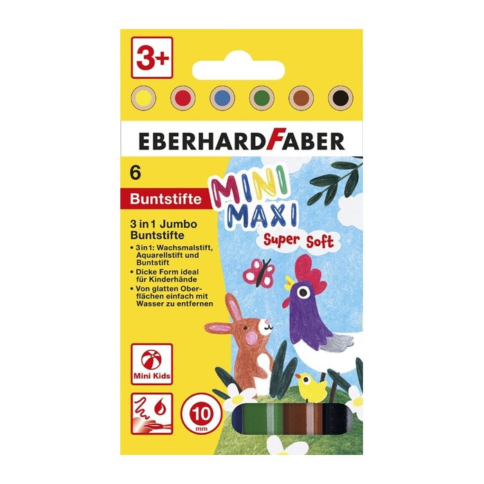 EBERHARD FABER Jumbo MiniMaxi 3in1 Buntstifte farbsortiert, 6 St.
