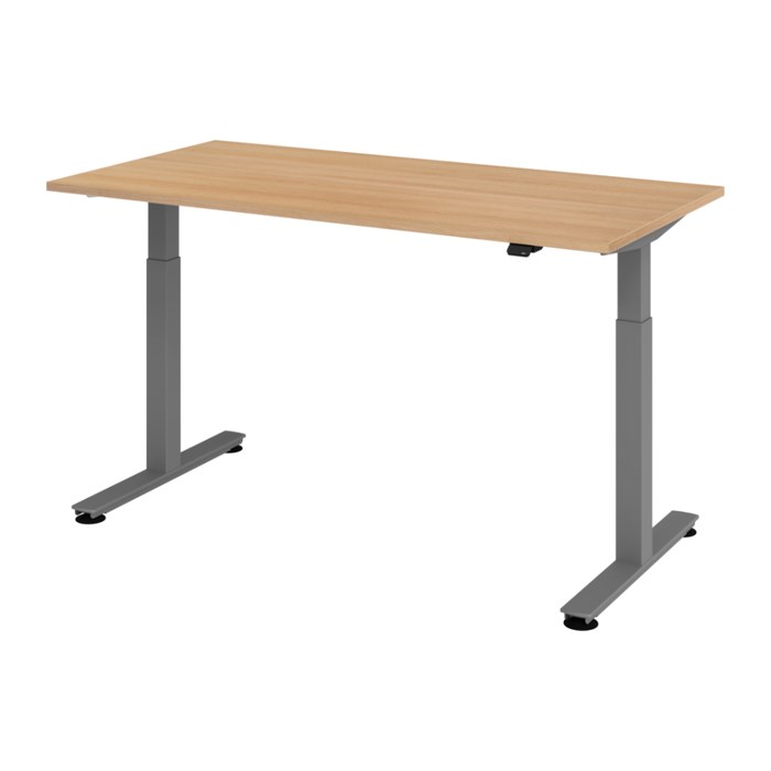 HAMMERBACHER VXMST16 elektrisch höhenverstellbarer Schreibtisch eiche rechteckig, T-Fuß-Gestell grau 160,0 x 80,0 cm
