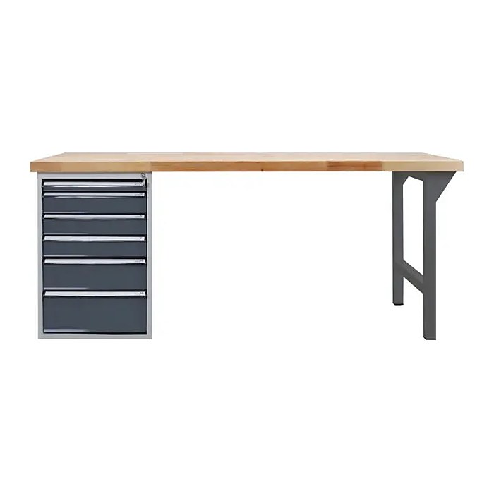 ADB Werkbank anthrazitgrau, lichtgrau 6 Schubladen 200,0 x 75,0 x 85,0 cm