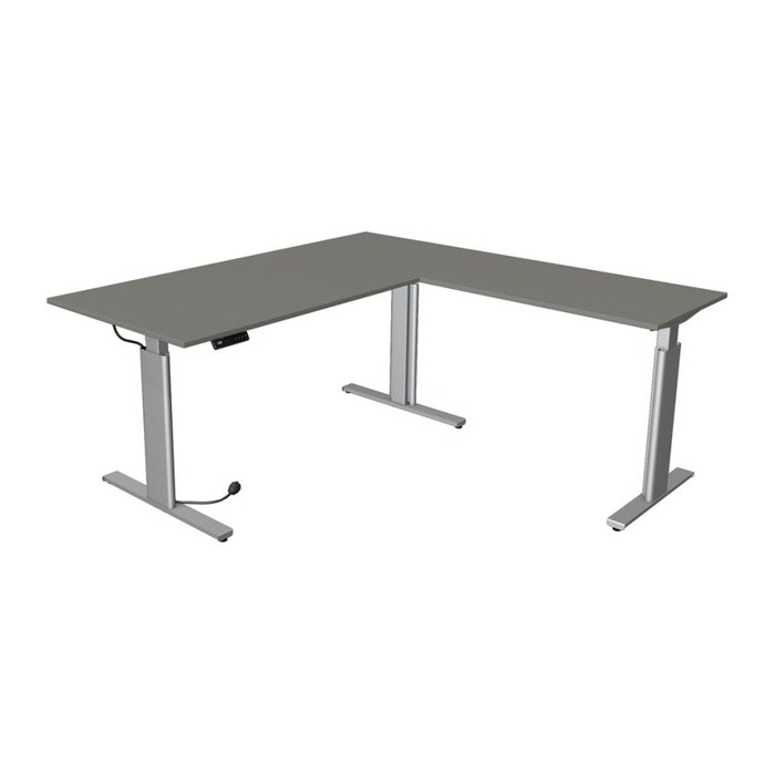 Kerkmann Move 3 tube elektrisch höhenverstellbarer Schreibtisch grafit L-Form, T-Fuß-Gestell silber 180,0 x 80,0 cm