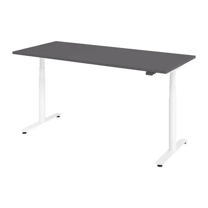 HAMMERBACHER VXDLR19 elektrisch höhenverstellbarer Schreibtisch grafit rechteckig, T-Fuß-Gestell weiß 180,0 x 80,0 cm