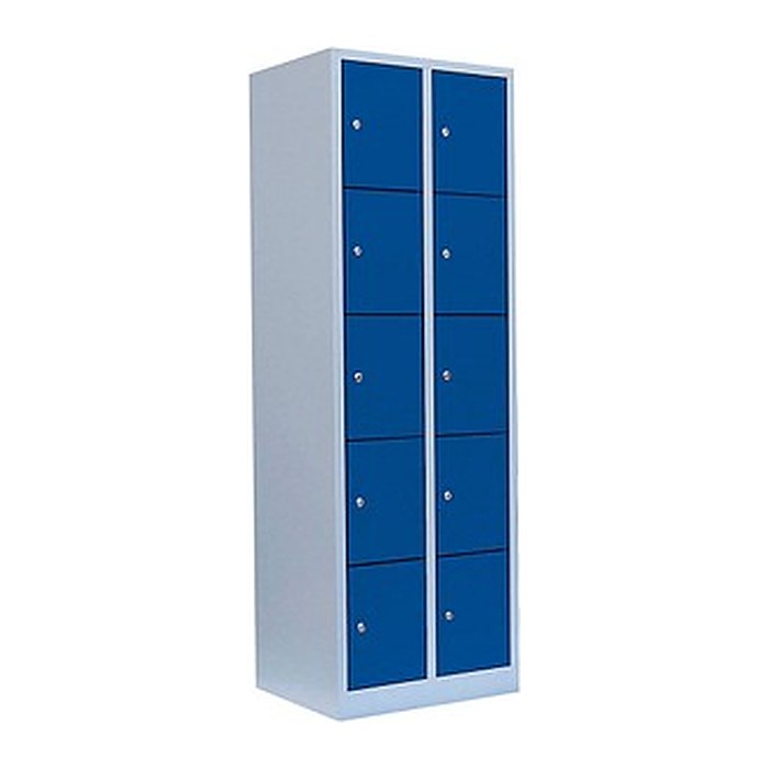 LÜLLMANN Schließfachschrank lichtgrau, enzianblau 520521, 10 Schließfächer 60,0 x 50,0 x 180,0 cm