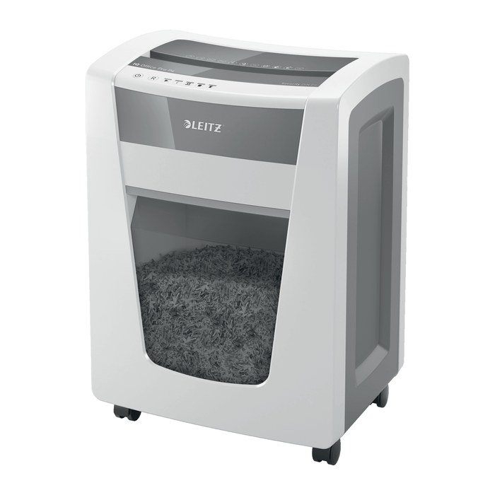 LEITZ IQ Office Pro Aktenvernichter mit Partikelschnitt P-4, 4 x 40 mm, bis 20 Blatt, weiß