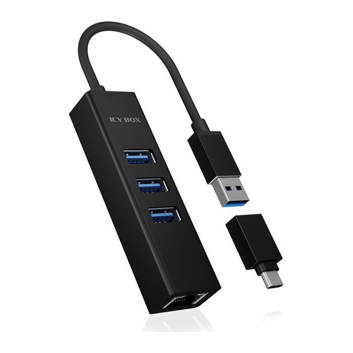 ICY BOX USB 3.0 Hub 4 Port mit LAN Adapter IB-HUB1419-LAN