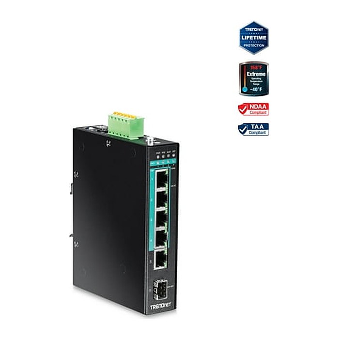 TRENDnet Industrial Switch 5-Port Gbit PoE+ DIN-Rail