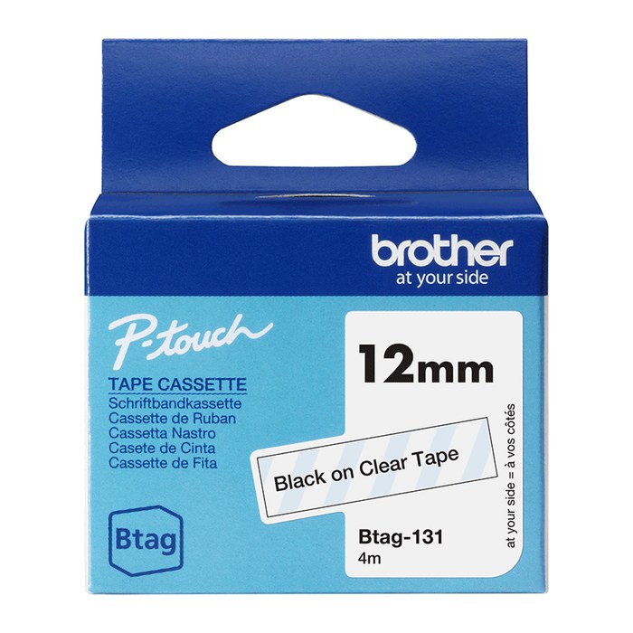 brother Schriftband Btag BTAG131, 12 mm, schwarz auf transparent, 1 St.