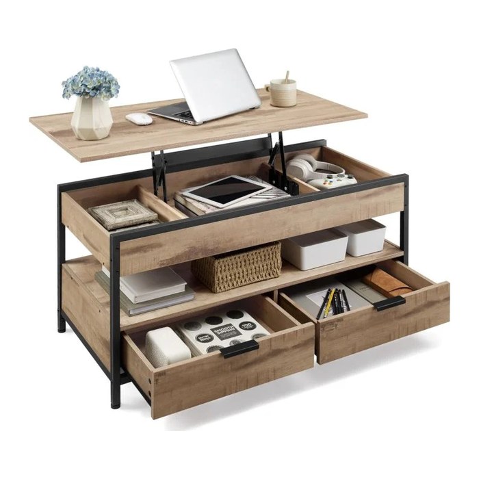 VASAGLE Couchtisch rechteckig Spanplatte beige, schwarz 100,0 x 50,0 x 48,0 - 63,0 cm, 1 St.