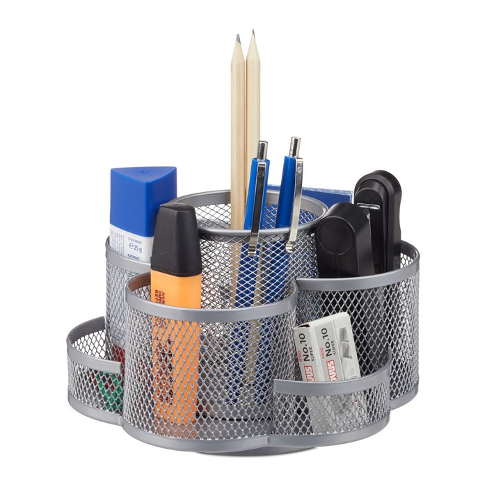 relaxdays Schreibtisch-Organizer silber Metall 7 Fächer 17,5 x 16,5 x 11,0 cm