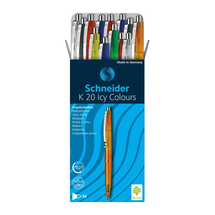 Schneider Kugelschreiber K20 - Icy Colours farbsortiert, Schreibfarbe: blau, 20 St.