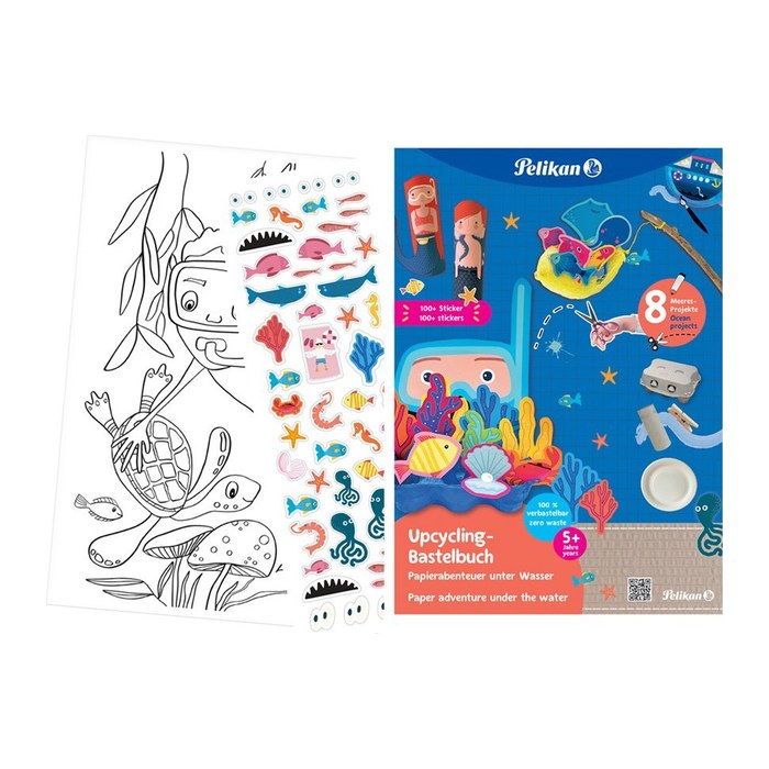 Pelikan Upcycling Bastelbuch mit Sticker, Meereswelt A4