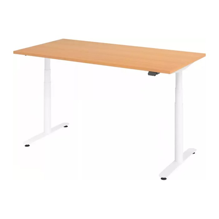 HAMMERBACHER VXDLR16 elektrisch höhenverstellbarer Schreibtisch buche rechteckig, T-Fuß-Gestell weiß 160,0 x 80,0 cm