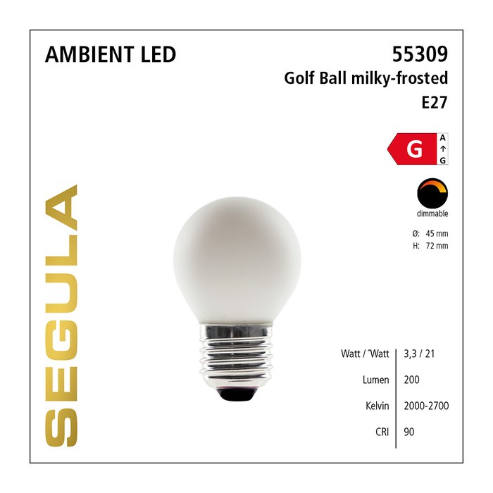 SEGULA LED Golfball opal-matt E27 3,3W 1900-2700K dimmbar