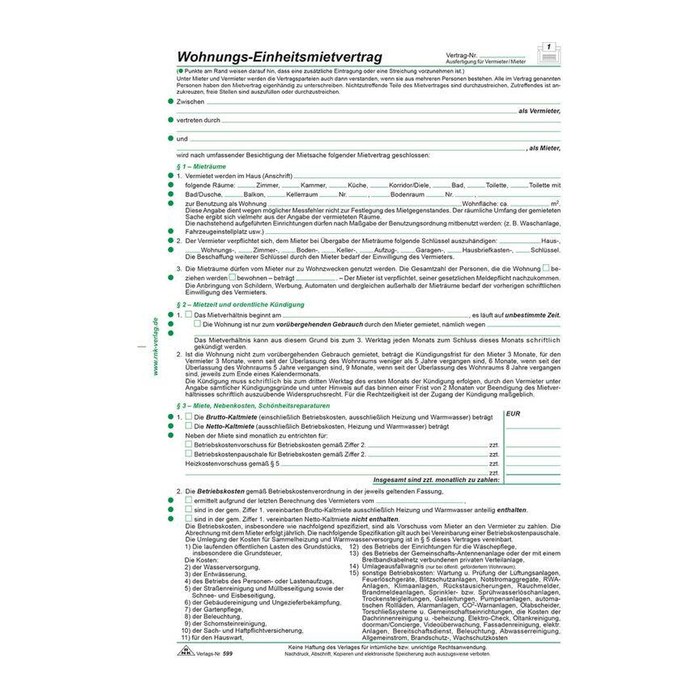 RNK-Verlag 599/10 Mietverträge für Wohnungen, 10 St.