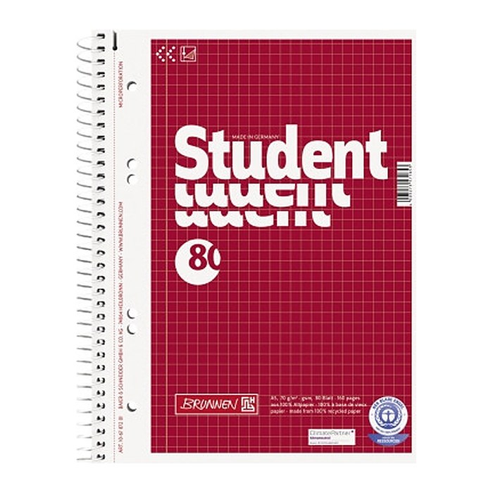 BRUNNEN Collegeblock Student Recycling kariert DIN A5 Innenrand, 1 St.