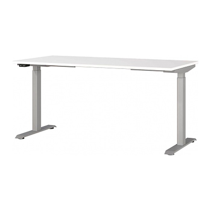 GERMANIA JET höhenverstellbarer Schreibtisch weiß rechteckig, T-Fuß-Gestell silber 160,0 x 80,0 cm