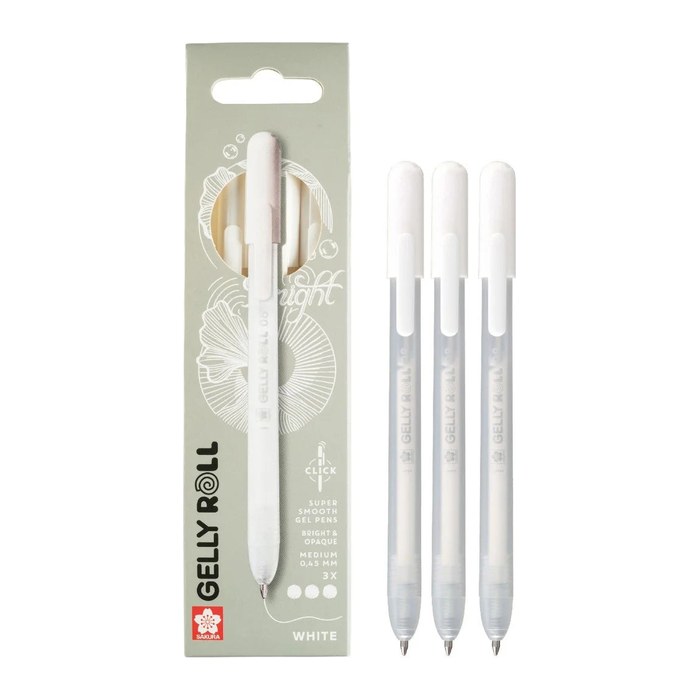 Sakura Gelly Roll Retractable Classic Gelschreiber transparent 0,45 mm, Schreibfarbe: weiß, 3 St.