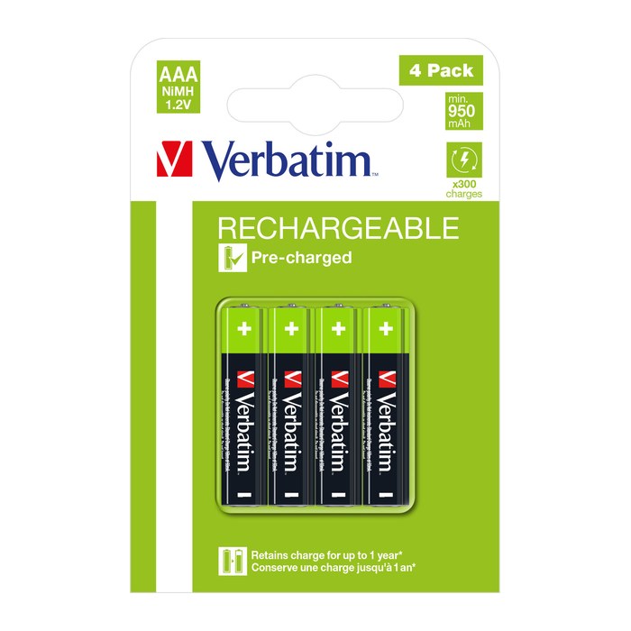 Verbatim Akkus AAA HR03 NiMH wiederaufladbar 4er Pack
