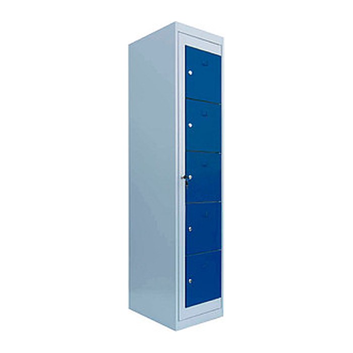 LÜLLMANN Schließfachschrank enzianblau, lichtgrau 526051, 5 Schließfächer 40,0 x 50,0 x 180,0 cm