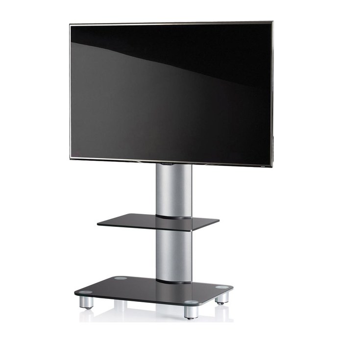 VCM my media TV-Ständer mit Rollen Tosal mit Zwischenboden silber, schwarzglas