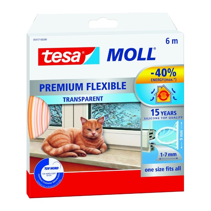 tesa tesamoll® Premium Flexible Fenster-Dichtungsband transparent 0,9 cm x 6,0 m 1 Rolle