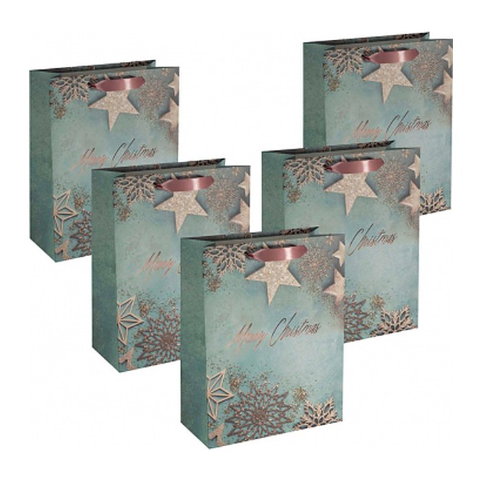SIGEL Papier-Tragetaschen Glamorous Christmas Motiv 26,0 x 33,0 cm, 5 St.