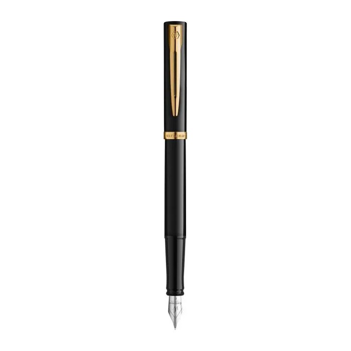 WATERMAN Füllfederhalter IMPRESSION schwarzer Lack GT F Blau Geschenkbox
