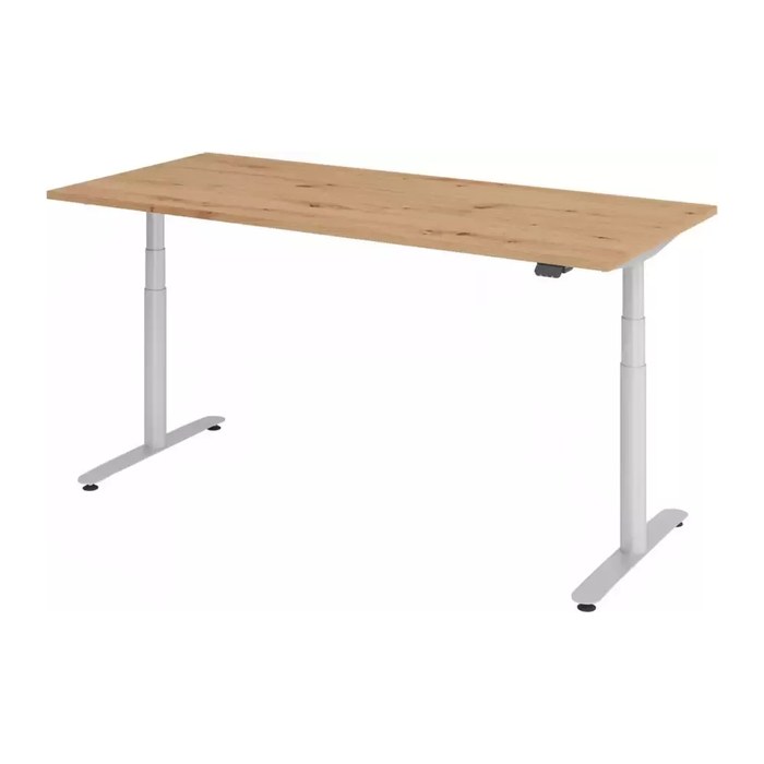 HAMMERBACHER VXDLR19 elektrisch höhenverstellbarer Schreibtisch asteiche rechteckig, T-Fuß-Gestell silber 180,0 x 80,0 cm