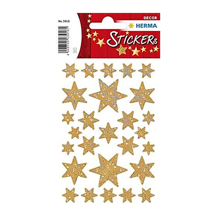 HERMA Aufkleber 3916 Glittersterne, gold, 27 Etiketten