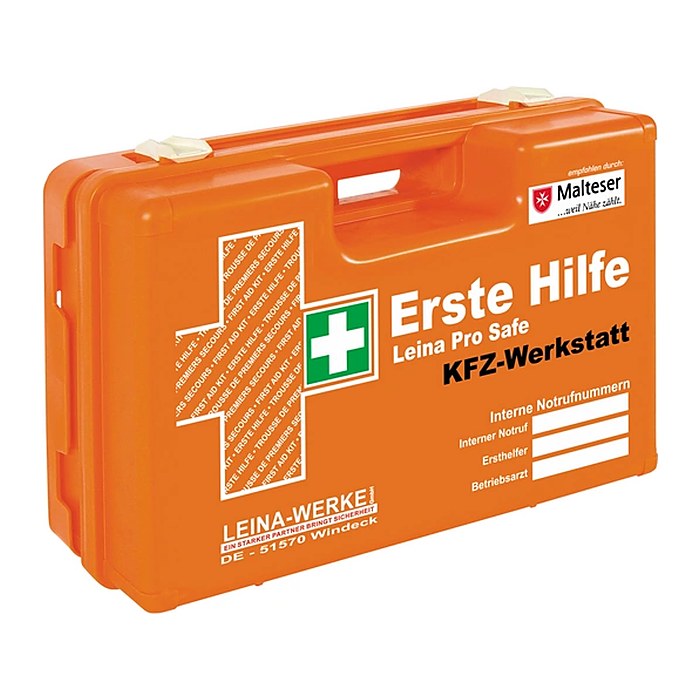 LEINA-WERKE Erste-Hilfe-Koffer Pro Safe KFZ-Werkstatt DIN 13157 + Erweiterung orange