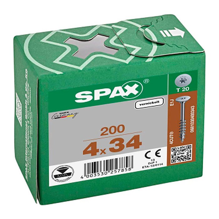 SPAX® Möbelverbindungsschrauben T20 Flachrückwandkopf 0681030400343 4 mm x 34 mm, 200 St.