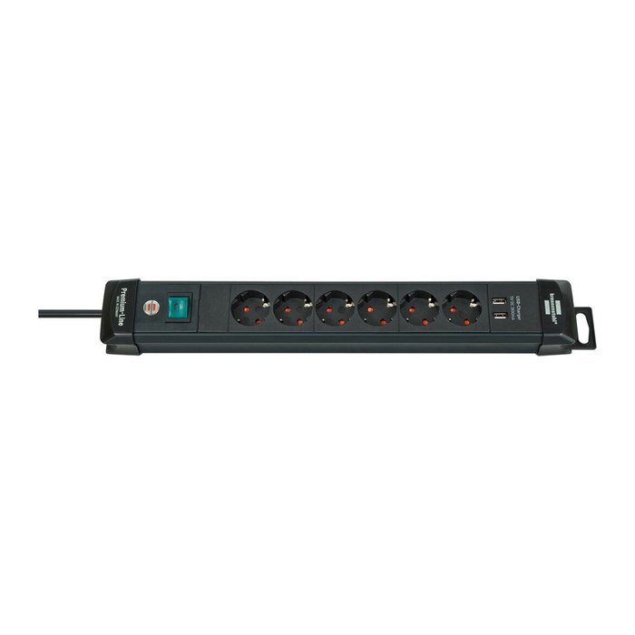 brennenstuhl Premium-Line 6-fach Steckdosenleiste mit Schalter 3,0 m schwarz mit USB-Buchse