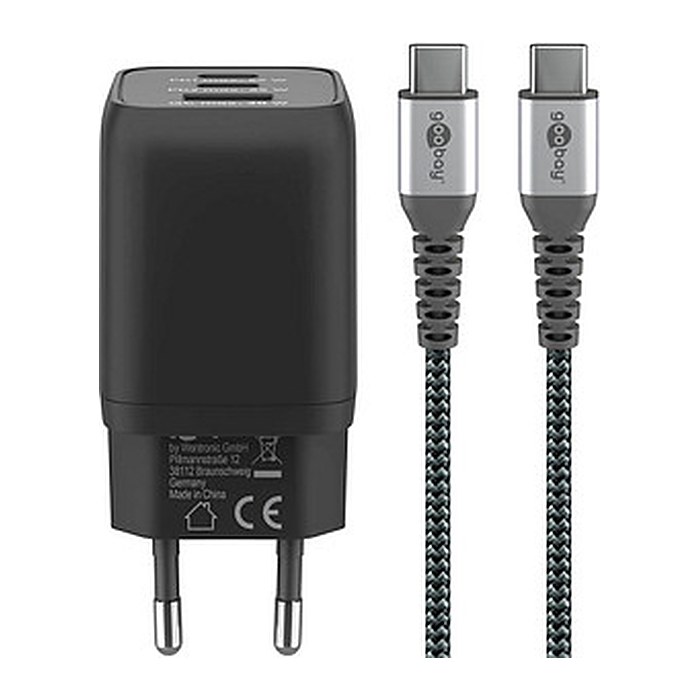 goobay Ladekabel mit Adapter schwarz, Kabellänge: 1,0 m, 65 Watt