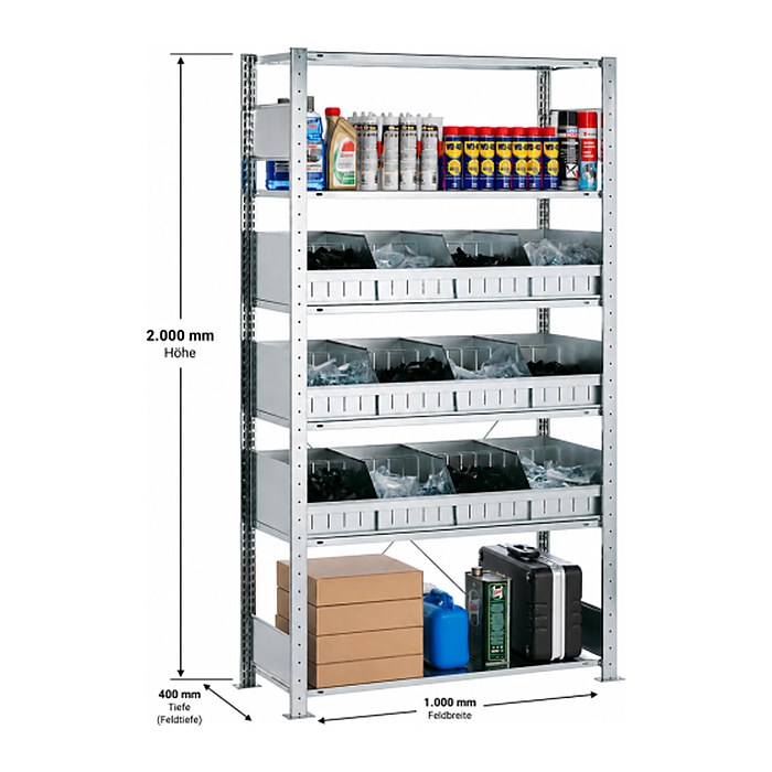 SCHULTE Kleinteileregal 14271 silber, verzinkt 100,0 x 40,0 x 200,0 cm