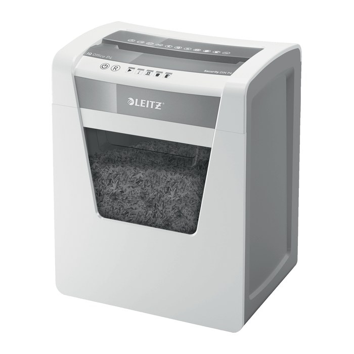 AKTION: LEITZ IQ Office Aktenvernichter mit Partikelschnitt P-4, 4 x 40 mm, bis 15 Blatt, weiß mit 20 Euro CashBack