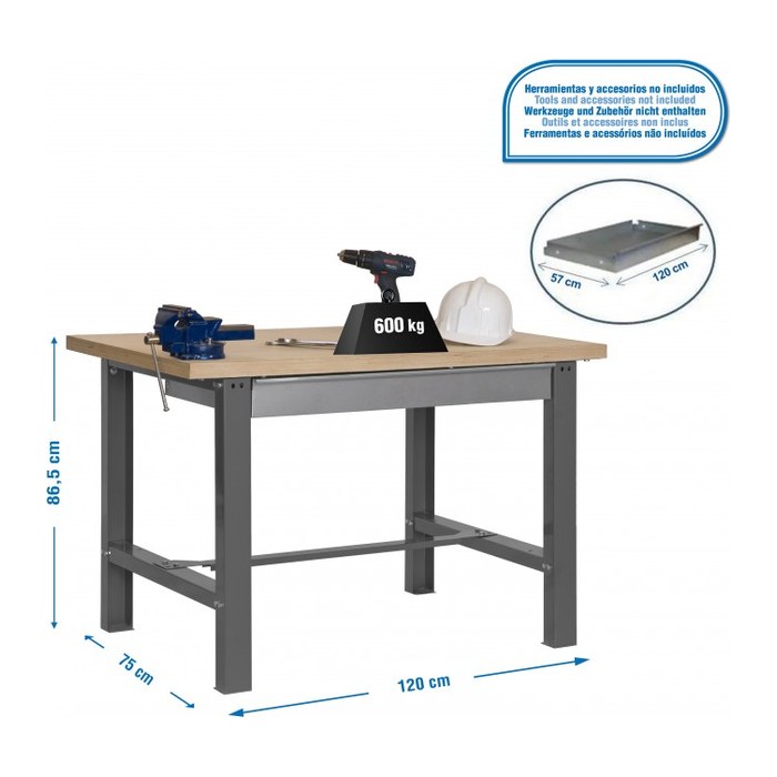 Simonrack Werkbank SIMONWORK BT6 BOX PLYWOOD 1200 grau 1 Schublade 120,0 x 75,0 x 86,5 cm