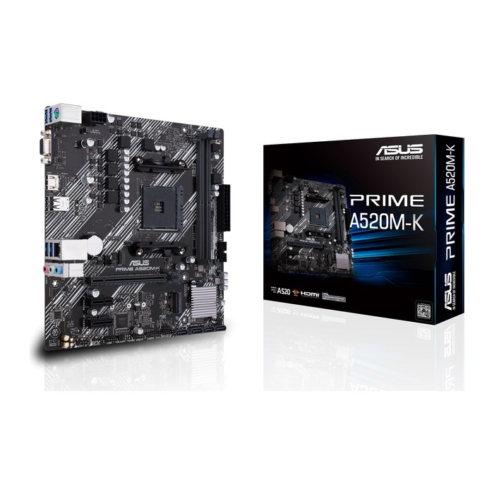 ASUS Prime A520M-K Mainboard, AM4, Micro-ATX, A520, 64 GB