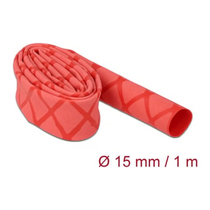 DELOCK Schrumpfschlauch X-Muster rutschfest 1 m x 15 mm rot