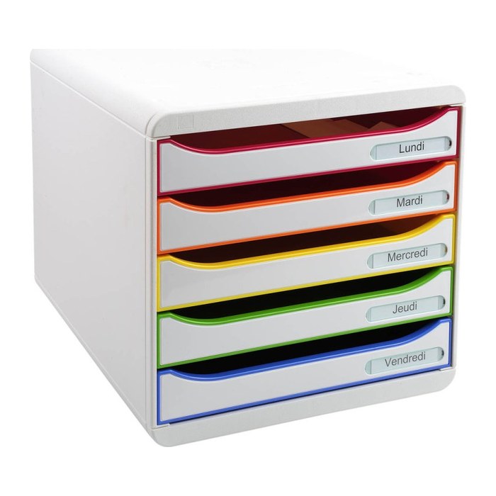 Exacompta Schubladenbox BIG-BOX PLUS  weiß mit bunten Farblinien 309913D, DIN A4 mit 5 Schubladen, 1 St.