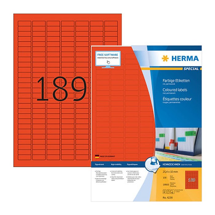 HERMA Etiketten 4238 rot 25,4 x 10,0 mm, 10 Blatt