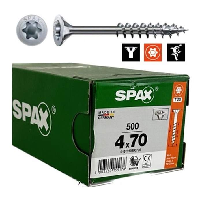 SPAX® Universalschrauben T20 Senkkopf WIROX 0191010400705 4 mm x 70 mm, 500 St.