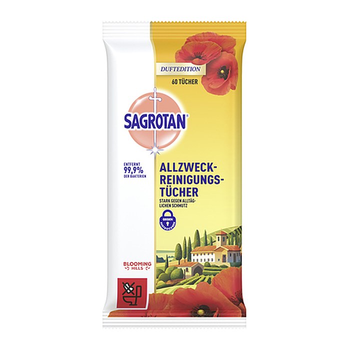 SAGROTAN® feuchte Allzweck-Reinigungstücher BLÜTENFRISCHE & GRÜNER APFEL 1-lagig weiß, 60 Tücher